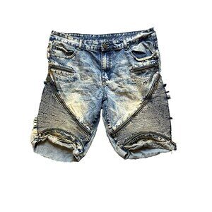 D-Lux Denim Shorts Adult 38 Zip Pockets Thrashed Acid Wash Bermuda Jeans‎ Mens